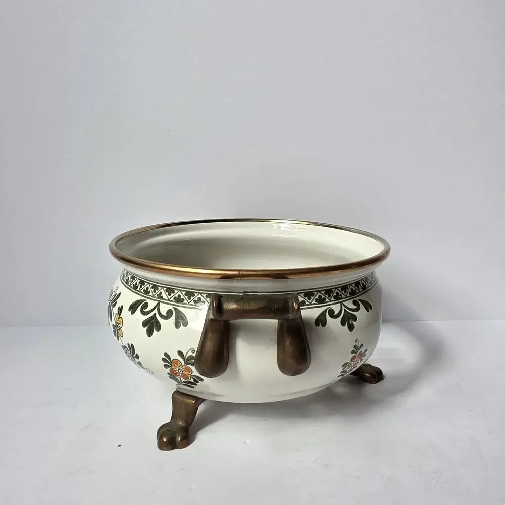 Vintage ASTA Germany Enamel Tea Kettle With Warmer Stand Floral Mid Century